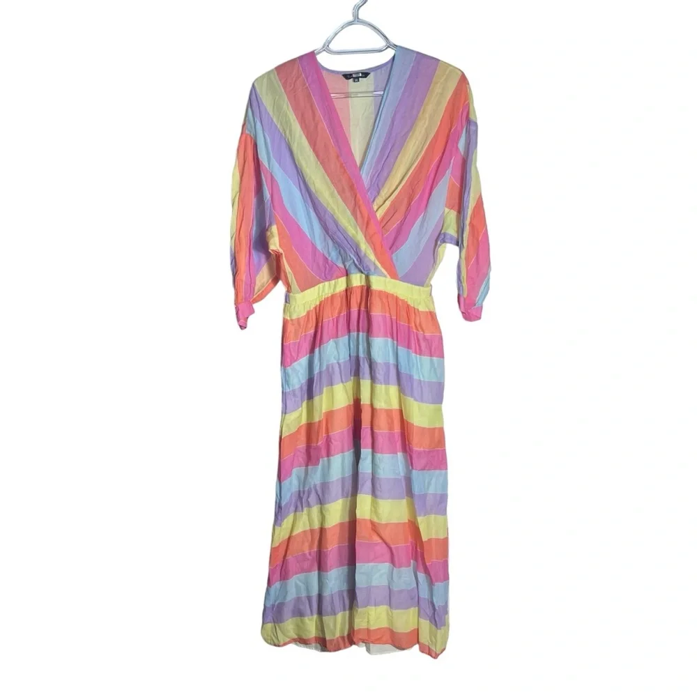 Tara Jarmon Multicolored Stripey Hourglass Midi Dress, French Size 38 - Picture 2 of 14